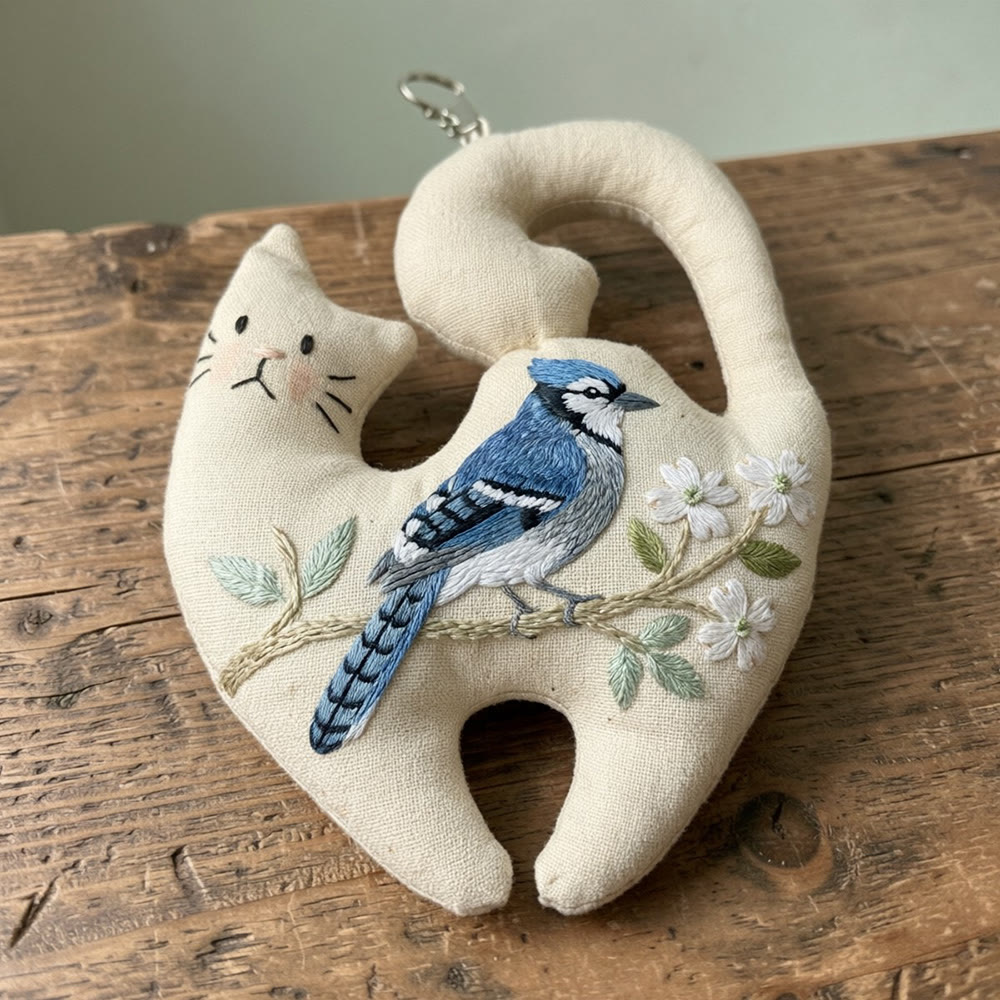 Rubbyoo Kitty Embroidery Kit - Blue Magpie  | Easy-to-do Special Handicraft | Unique Animal Pattern Bag Accessory - 6 inches hoop kit - image 1