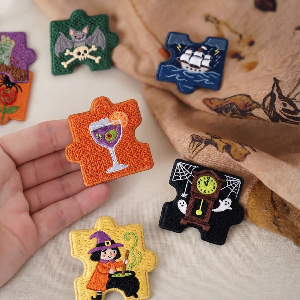 Rubbyoo Diy Magnet & Brooch Embroidery Puzzle Kit - Cute Witch Zombie | Spooky Halloween Fridge Magnets - image 4