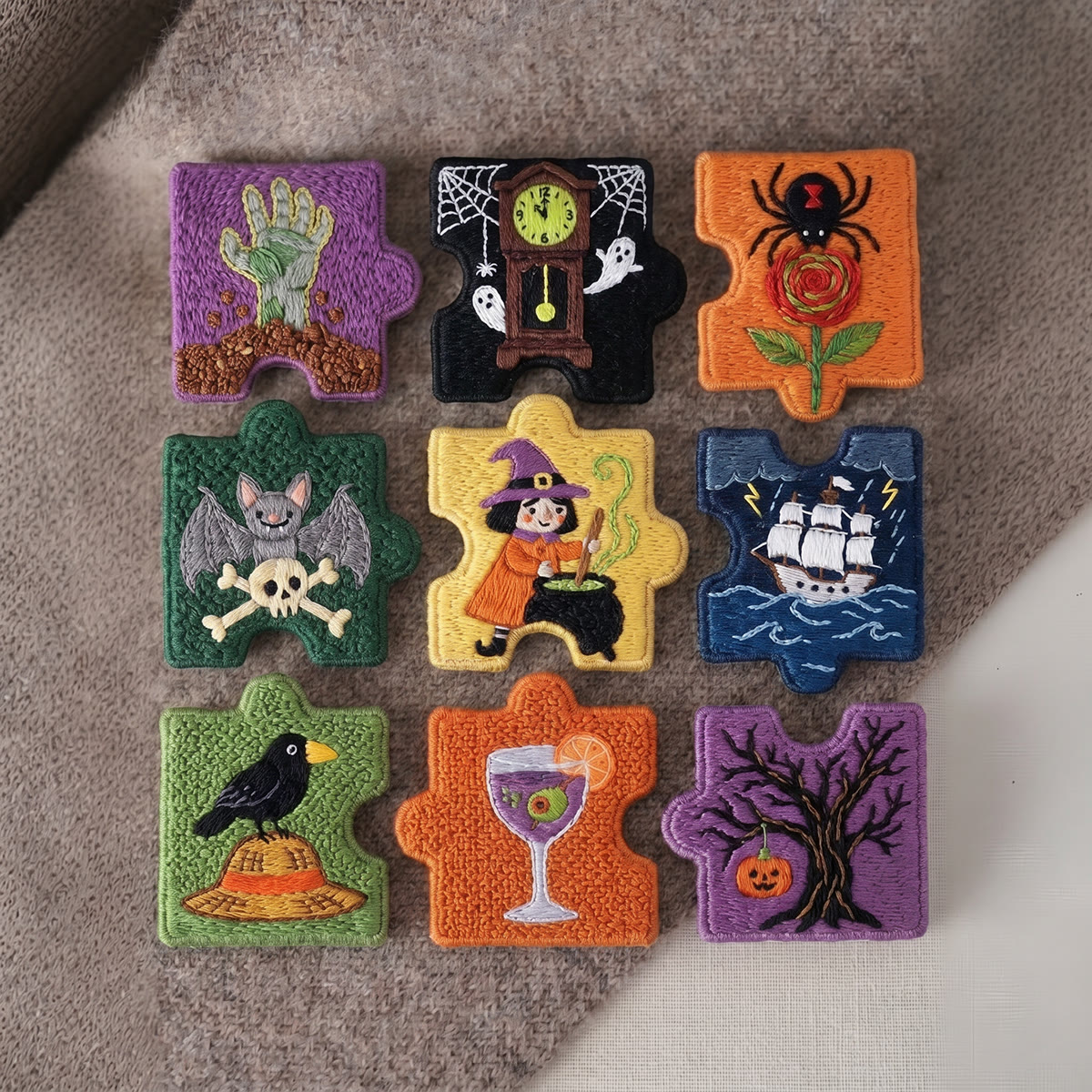 Rubbyoo Diy Magnet & Brooch Embroidery Puzzle Kit - Cute Witch Zombie | Spooky Halloween Fridge Magnets - image 3