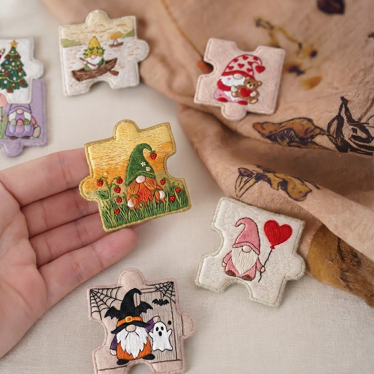 Rubbyoo Diy Magnet & Brooch Embroidery Puzzle Kit - Cute Holiday Gnomes | Handmade Magnet Gift  - image 2