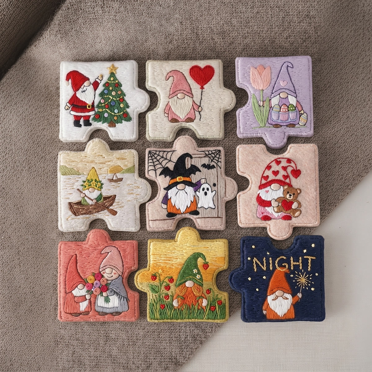 Rubbyoo Diy Magnet & Brooch Embroidery Puzzle Kit - Cute Holiday Gnomes | Handmade Magnet Gift  - image 3