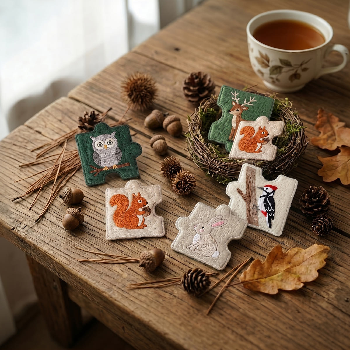 Rubbyoo Diy Magnet & Brooch Embroidery Puzzle Kit - Cute Woodland Creatures | Handmade Fabric Fridge Magnet - image 6