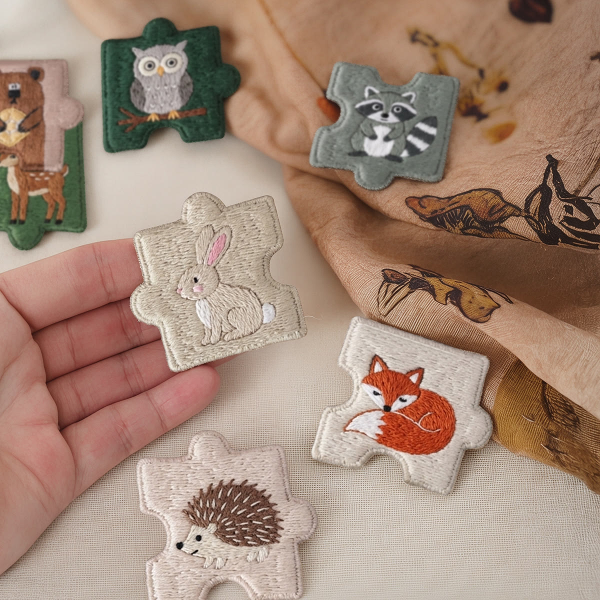 Rubbyoo Diy Magnet & Brooch Embroidery Puzzle Kit - Cute Woodland Creatures | Handmade Fabric Fridge Magnet - image 4