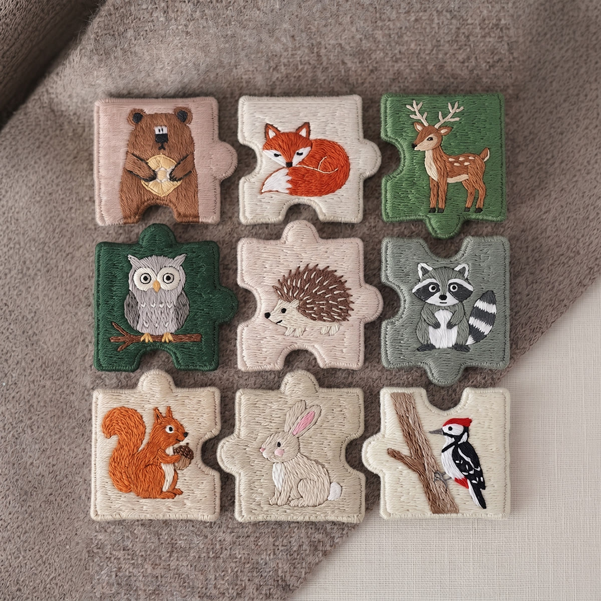 Rubbyoo Diy Magnet & Brooch Embroidery Puzzle Kit - Cute Woodland Creatures | Handmade Fabric Fridge Magnet - image 3
