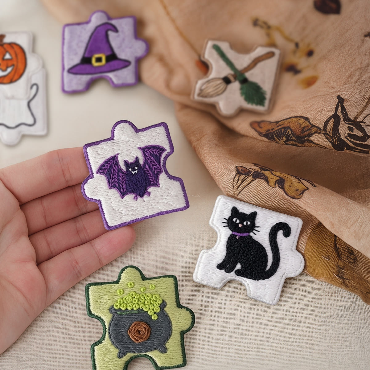 Rubbyoo Diy Magnet & Brooch Embroidery Puzzle Kit - Witchcraft Art | Spooky Cute Kitchen Decor Magnets - image 4
