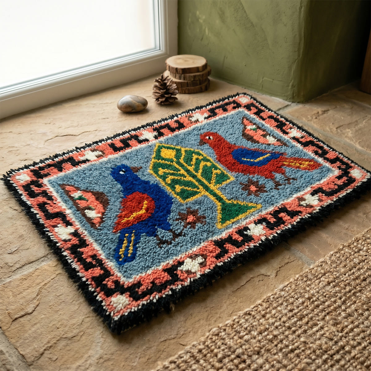 Rubbyoo Latch Hook Rug Kit - Vibrant Bird | Swedish Folk Carpet Art | Unique Hanging Decor - image 3