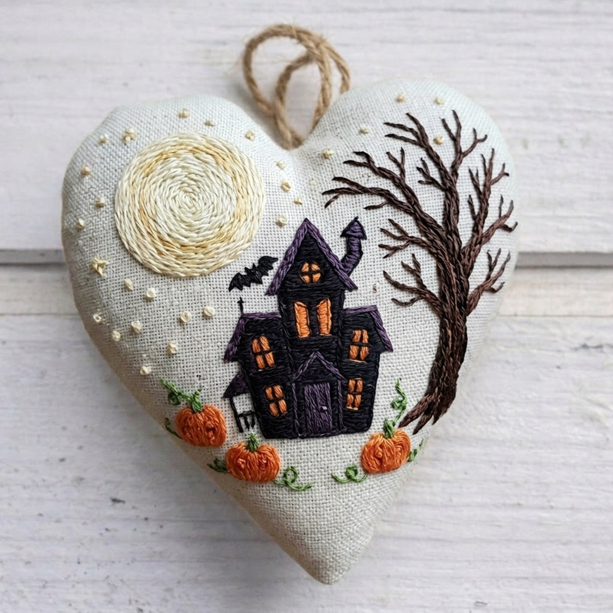 Rubbyoo Heart Embroidery Kit - Haunted House | Halloween Spooky Decoration | Perfect For Wall Hanging  - 6 inches hoop kit - image 1