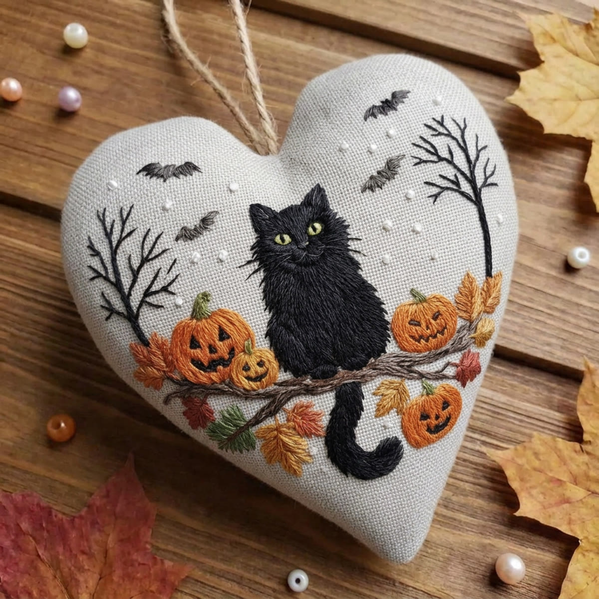 Rubbyoo Heart Embroidery Kit - Black Cat And Pumpkin | Happy Halloween Handicraft | Diy Holiday Needlepoint - image 2