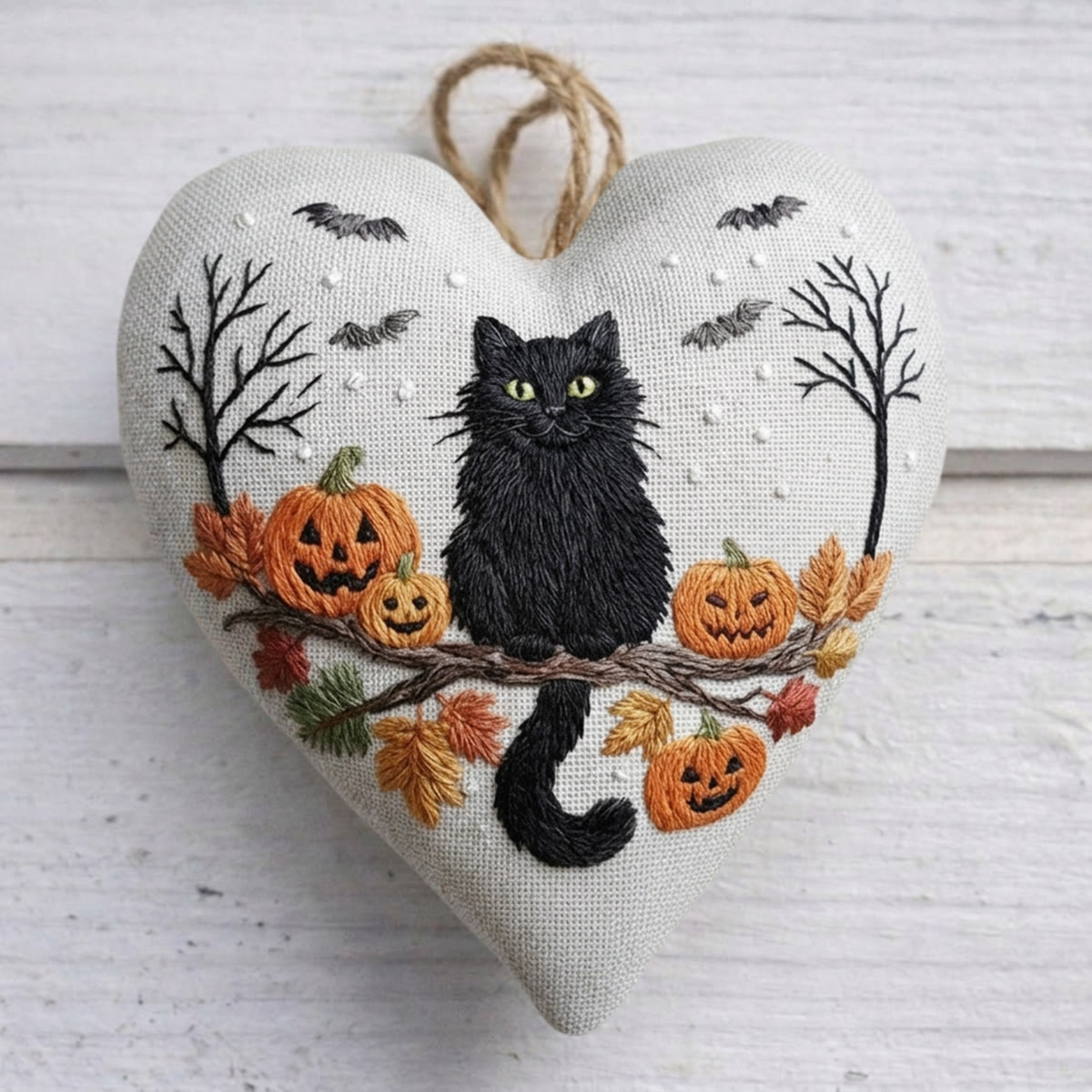 Rubbyoo Heart Embroidery Kit - Black Cat And Pumpkin | Happy Halloween Handicraft | Diy Holiday Needlepoint - 6 inches hoop kit - image 1