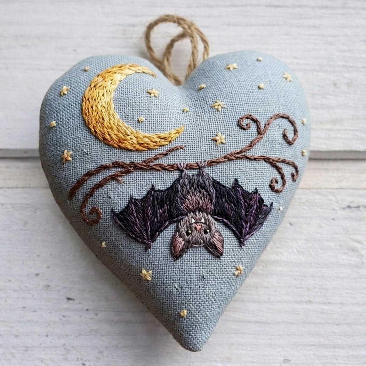 Rubbyoo Heart Embroidery Kit - Evil Bat | Halloween Hanging Decoration | Gothic Style Handmade Gift  - 6 inches hoop kit - image 1