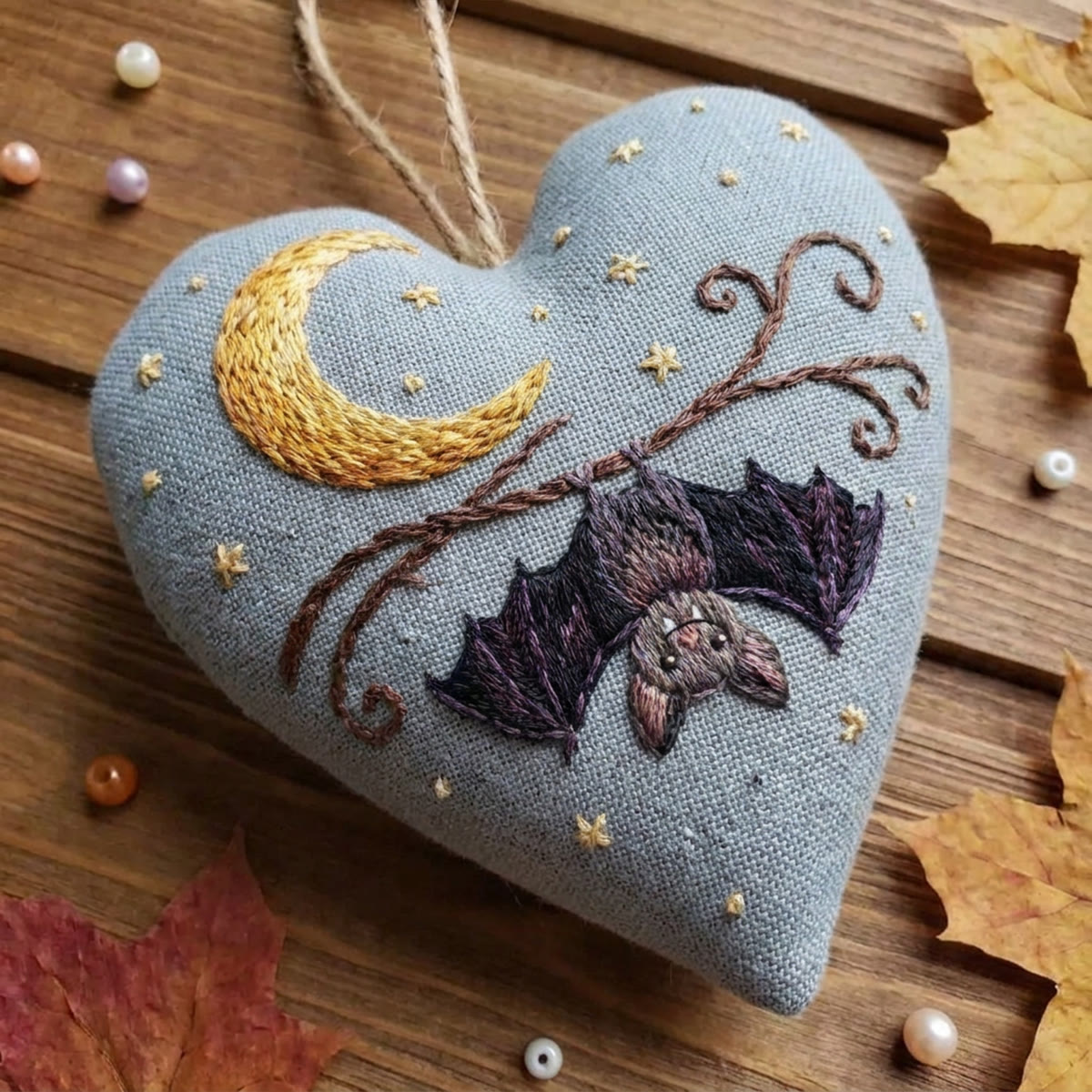 Rubbyoo Heart Embroidery Kit - Evil Bat | Halloween Hanging Decoration | Gothic Style Handmade Gift  - image 2