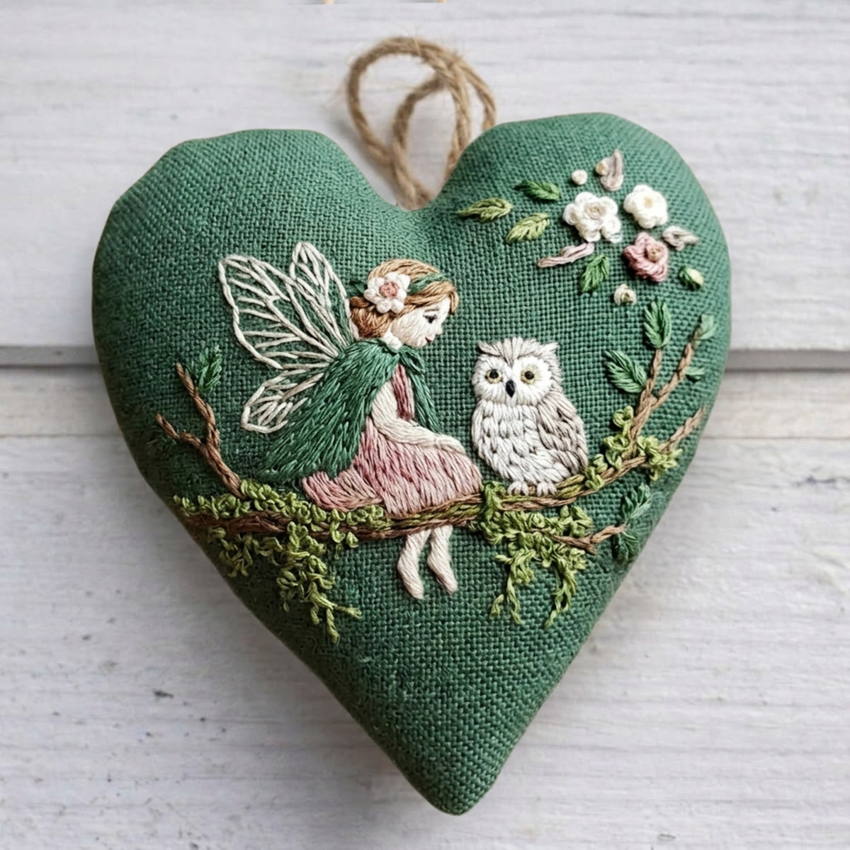 Rubbyoo Heart Embroidery Kit - Fairy And Little Owl | Whimsical Art Decor | Creative Handmade Gift  - 6 inches hoop kit - image 1
