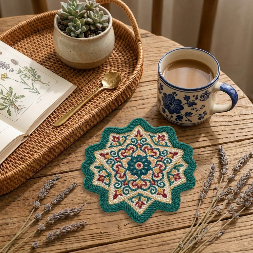  Modern Floral  Punch Needle Kit –  Tufted Boho DIY Craft Art | Ornate Vintage Mug Rug - image 2