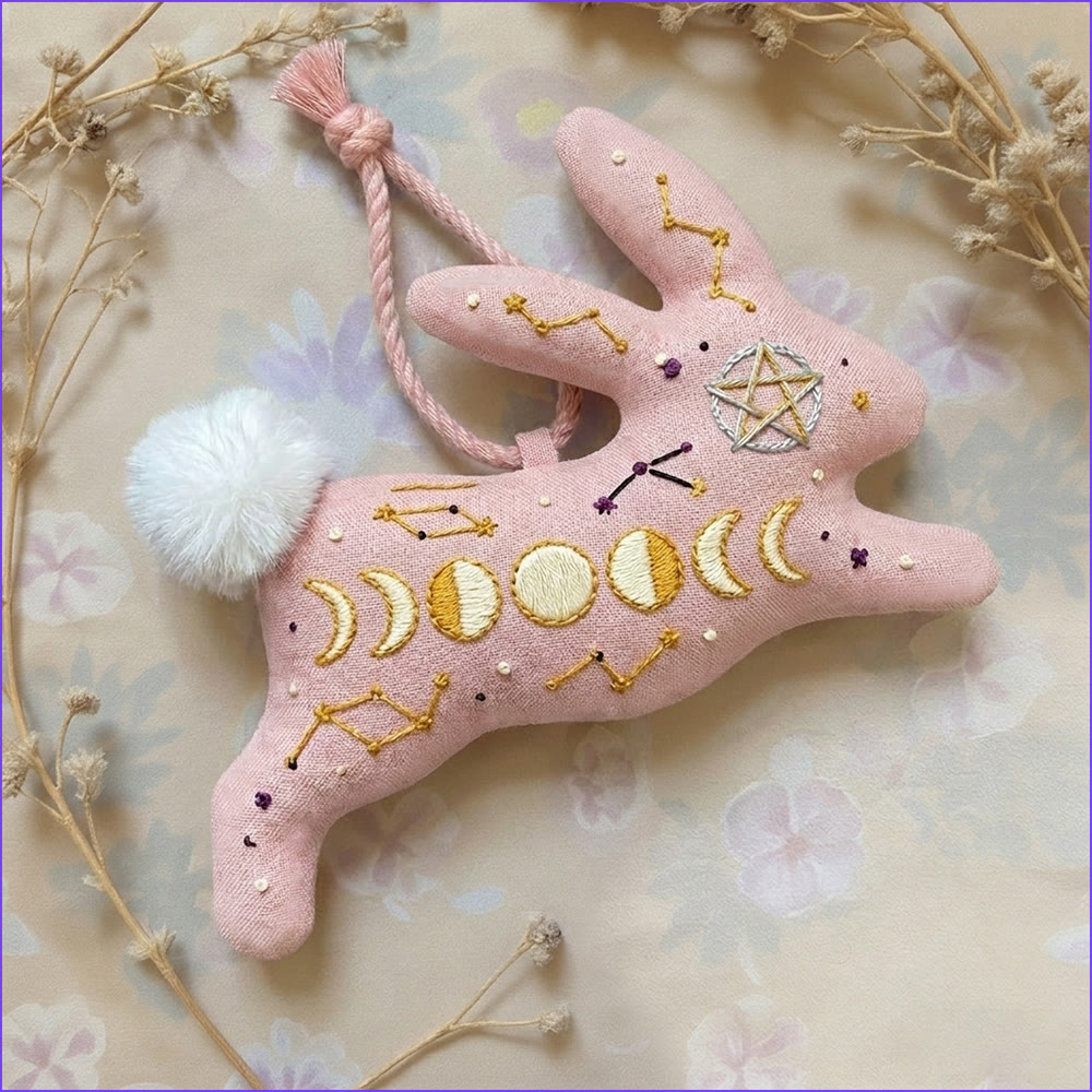 Rubbyoo Rabbit Embroidery Kit -  Lunar Eclipse | Charming DIY Bag Charm  | Romantic Celestial Gift - image 2