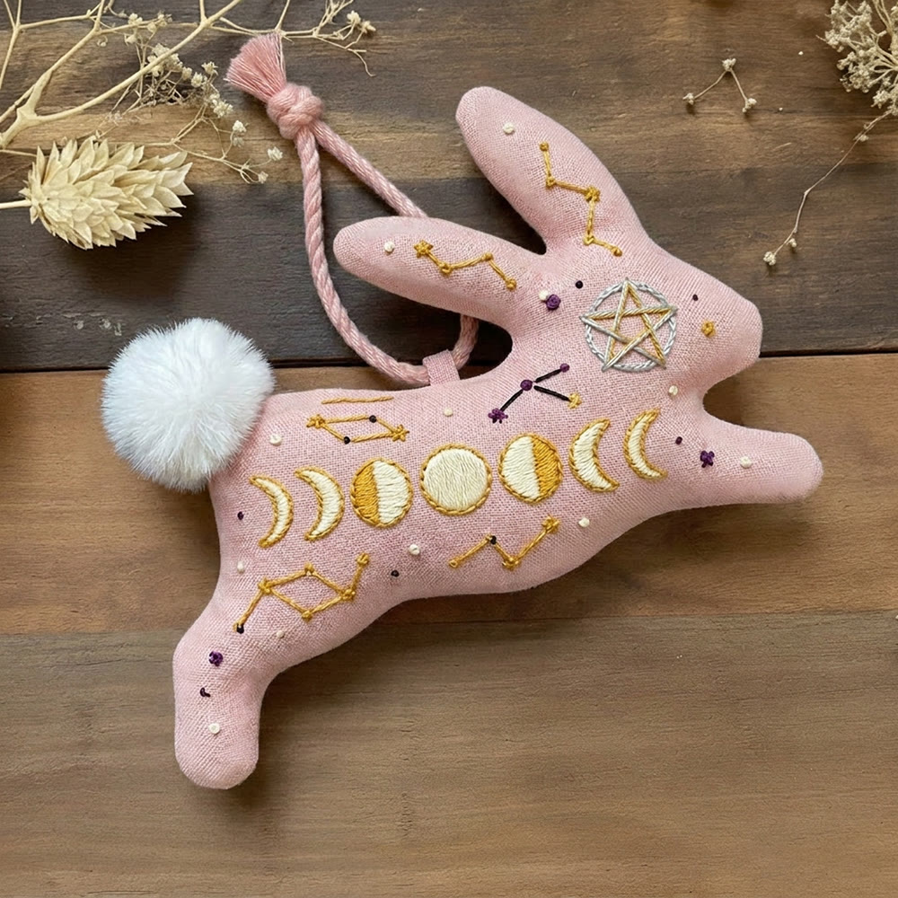 Rubbyoo Rabbit Embroidery Kit -  Lunar Eclipse | Charming DIY Bag Charm  | Romantic Celestial Gift - 6 inches hoop kit - image 1