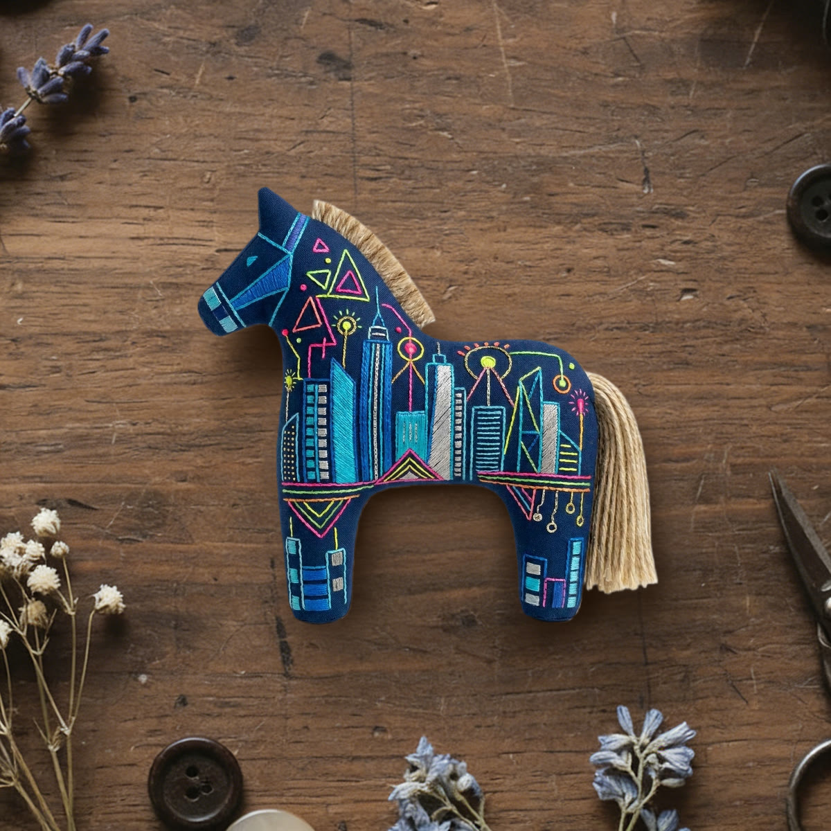 Rubbyoo Dala Horse Embroidery Kit - City Skyline | Meaningful Handmade Gift | Modern Urban Style Accessories - 6 inches hoop kit - image 1