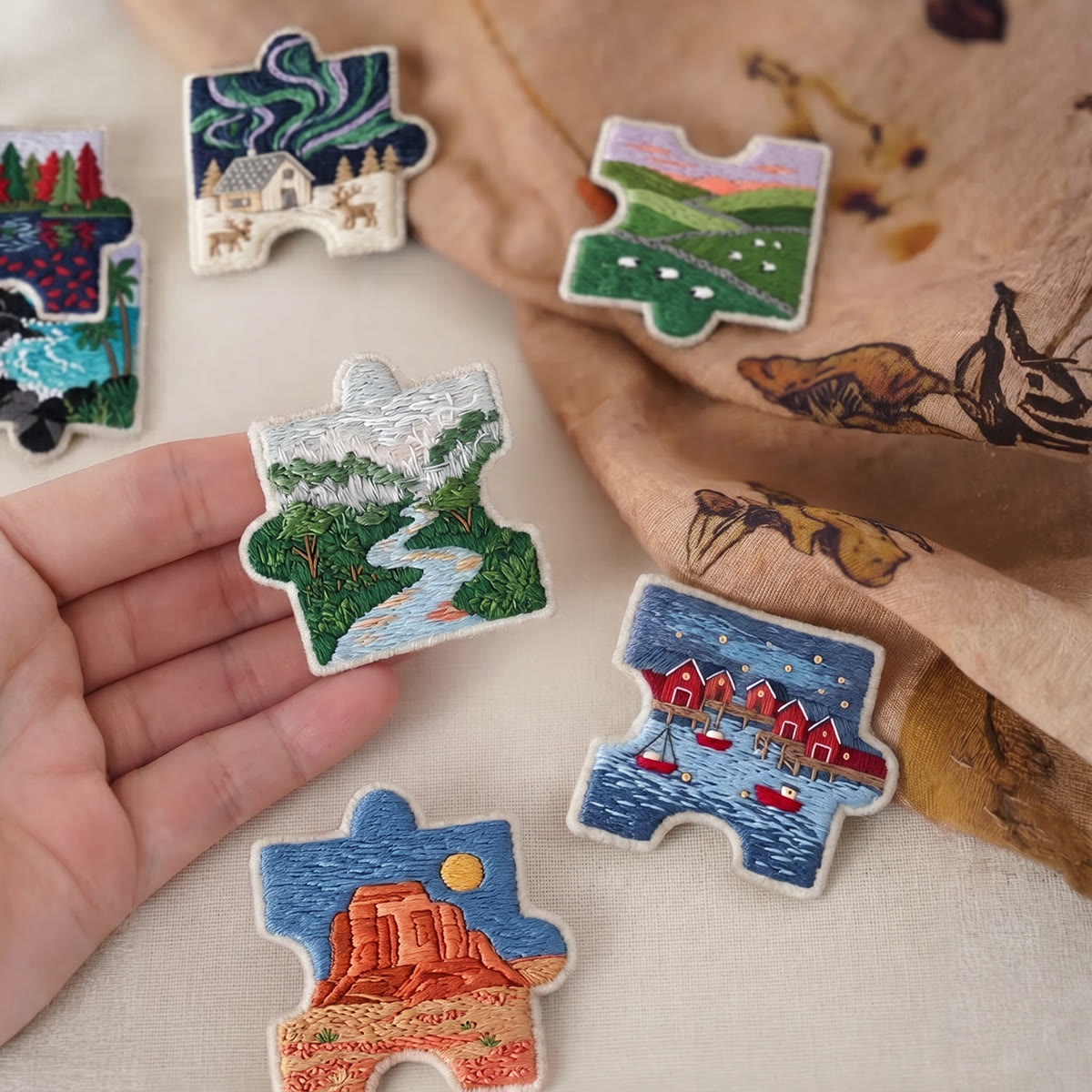 Rubbyoo Diy Magnet & Brooch Embroidery Puzzle Kit - Scenic Views | Decorative Kitchen Magnet - image 4