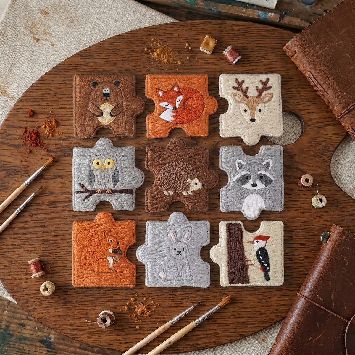 Rubbyoo Diy Magnet & Brooch Embroidery Puzzle Kit - Woodland Animals | Nursery Decor Aesthetics - image 5