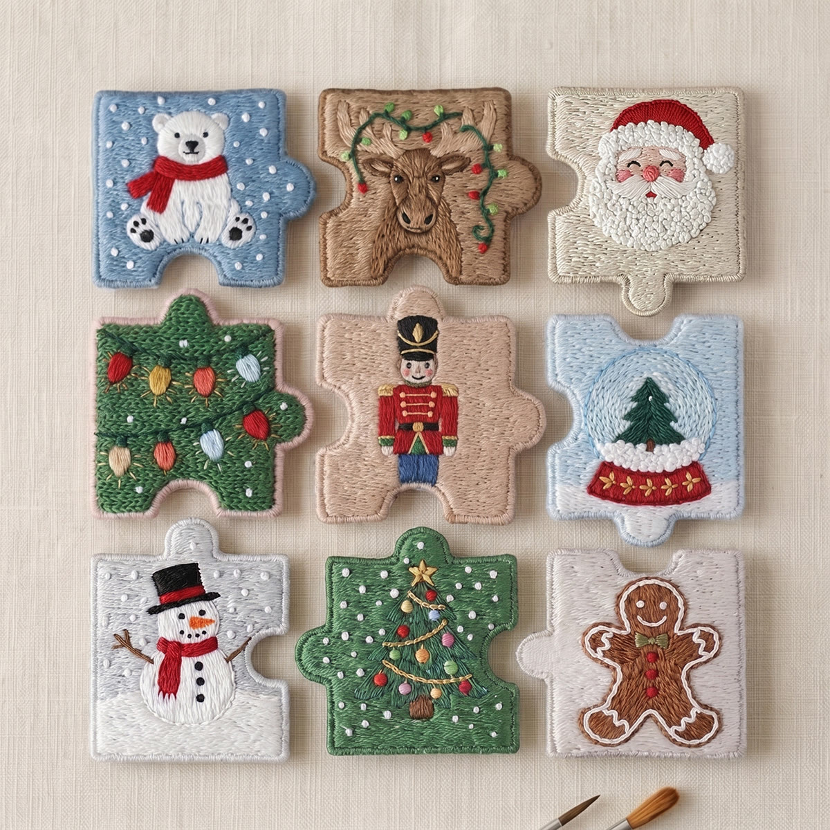 Rubbyoo Diy Magnet & Brooch Embroidery Puzzle Kit - Winter Wonderland | Holiday Kitchen Decor - 9-pcs Puzzle Brooch Kit - image 1