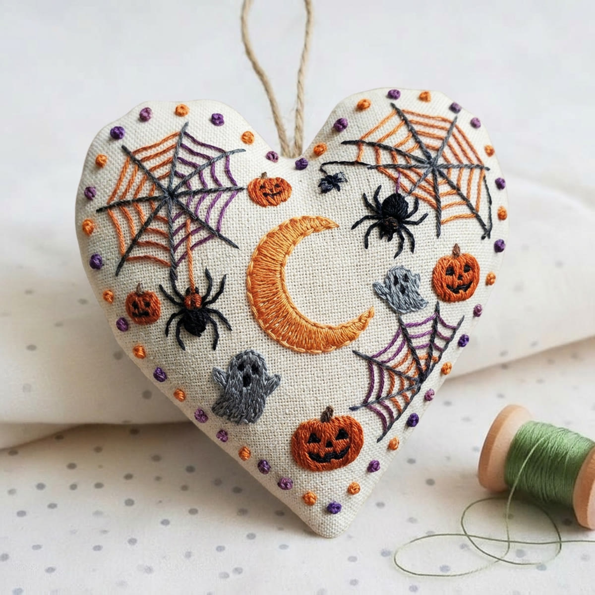 Rubbyoo Heart Embroidery Kit - Eagle Owl | Creepy Cute Ghost & Spider Sewing Kit | Halloween Holiday Vibe Pendant - image 2