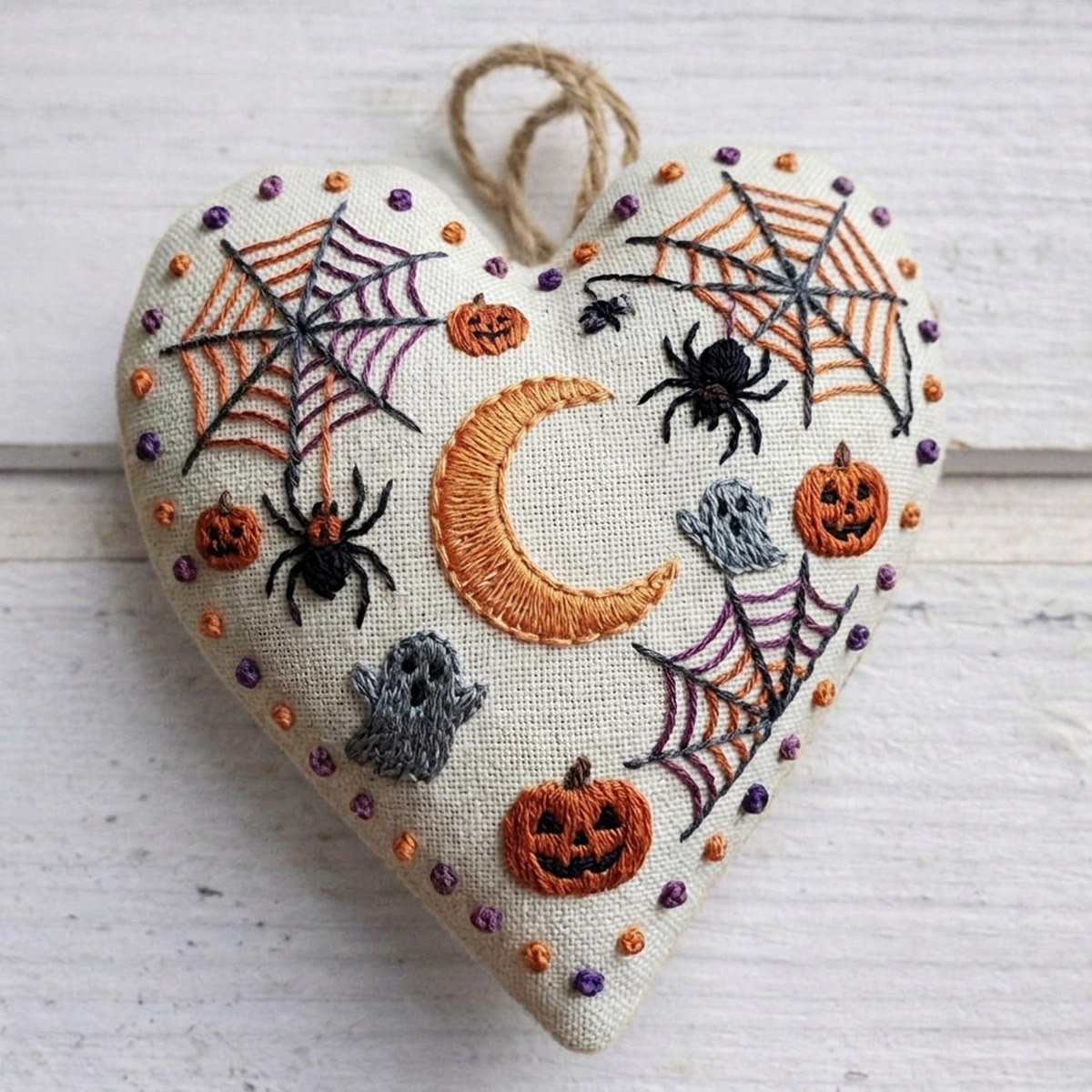 Rubbyoo Heart Embroidery Kit - Eagle Owl | Creepy Cute Ghost & Spider Sewing Kit | Halloween Holiday Vibe Pendant - 6 inches hoop kit - image 1