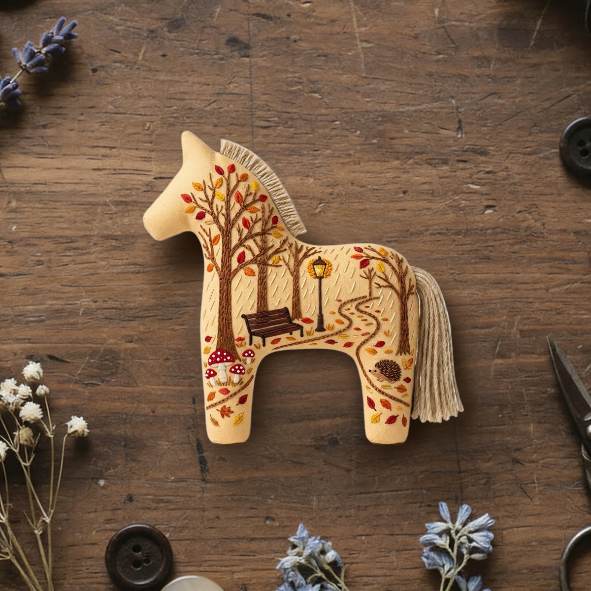 Rubbyoo Dala Horse Embroidery Kit - Fall Foliage | Gift For Crafters | Cottagecore Hanging Decor - 6 inches hoop kit - image 1
