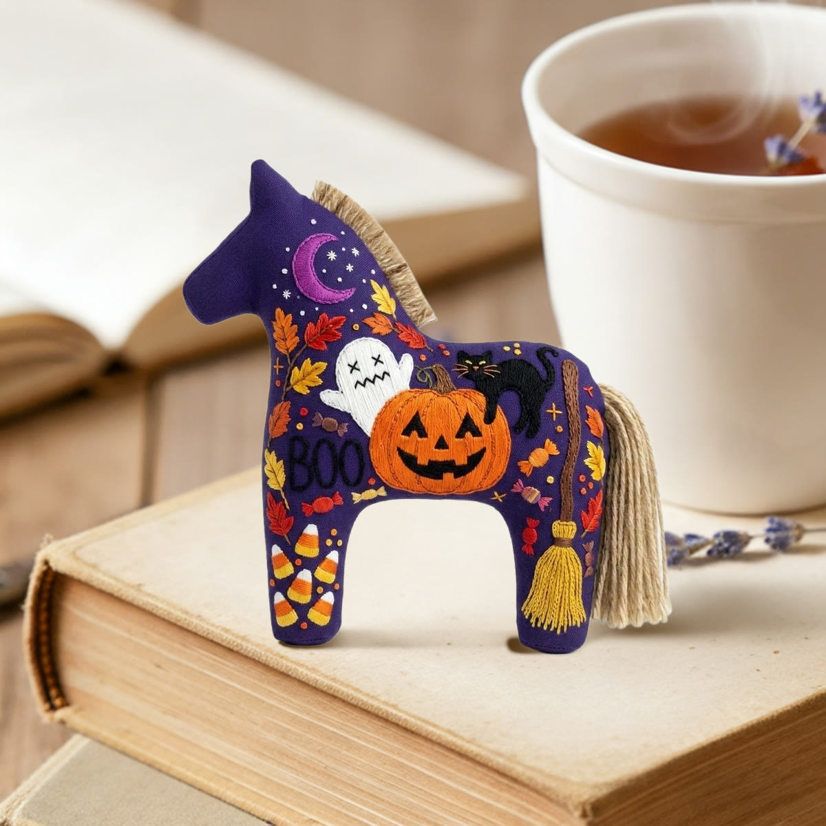 Rubbyoo Dala Horse Embroidery Kit - Jack-o'-Lantern | Cute Ghost Gift | Witchy Bag Charm - image 2