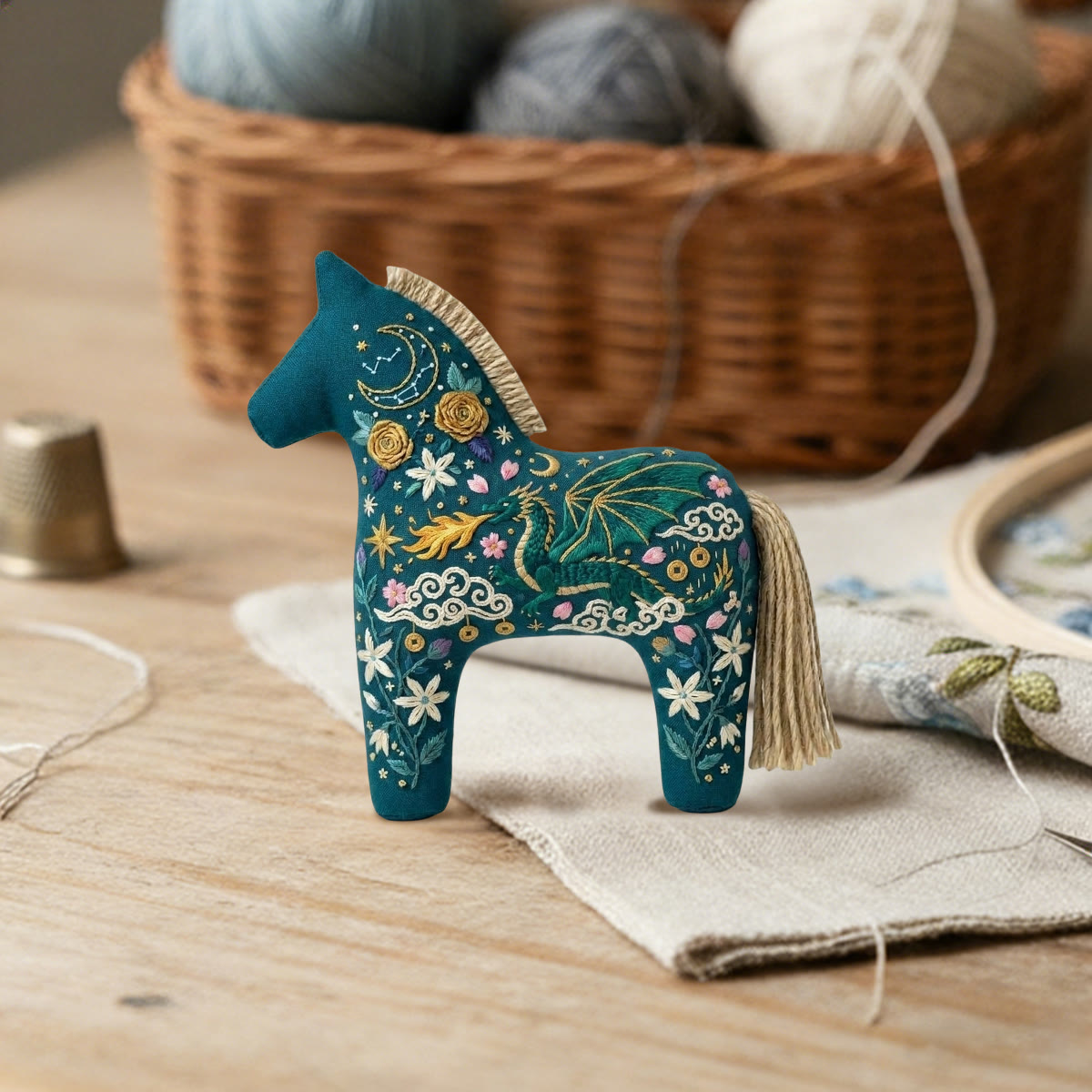 Rubbyoo Dala Horse Embroidery Kit - Fire Breathing Dragon  | Horse Lover Present | Aesthetic Bag Charm - image 2