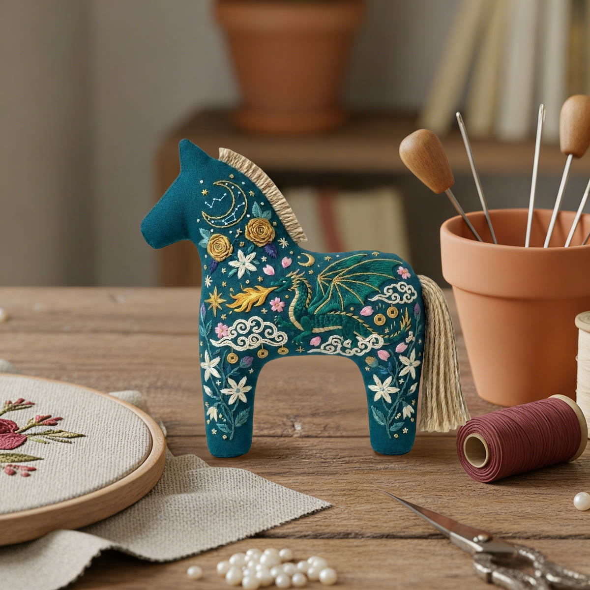 Rubbyoo Dala Horse Embroidery Kit - Fire Breathing Dragon  | Horse Lover Present | Aesthetic Bag Charm - image 7