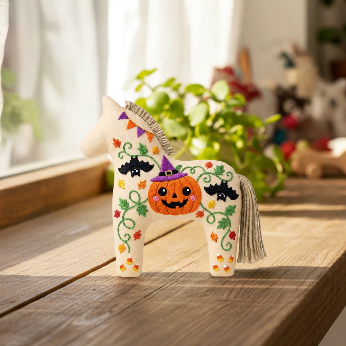 Rubbyoo Dala Horse Embroidery Kit - Pumpkin With Witch Hat | Spooky Gift For Kids | Spooky Keychain - image 2