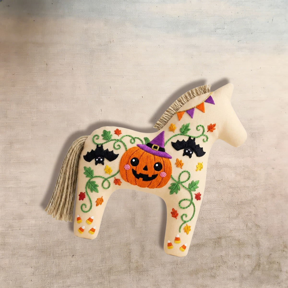 Rubbyoo Dala Horse Embroidery Kit - Pumpkin With Witch Hat | Spooky Gift For Kids | Spooky Keychain - image 4
