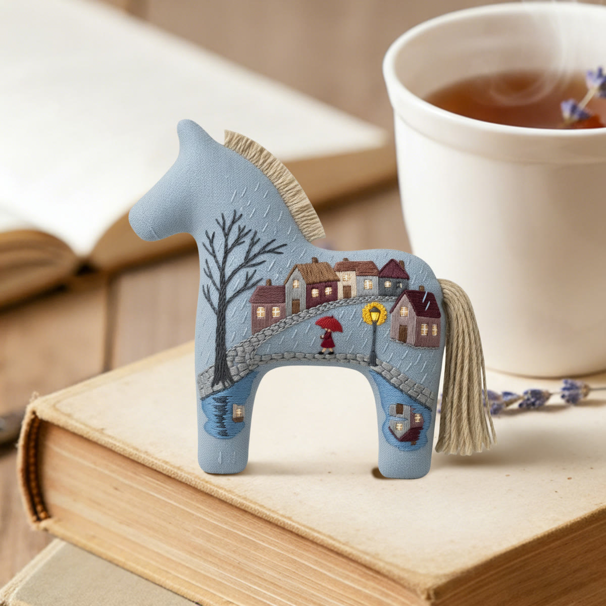 Rubbyoo Dala Horse Embroidery Kit - Woman With Red Umbrella | Cute Gift For Her | Cozy Bedroom Decor - image 3