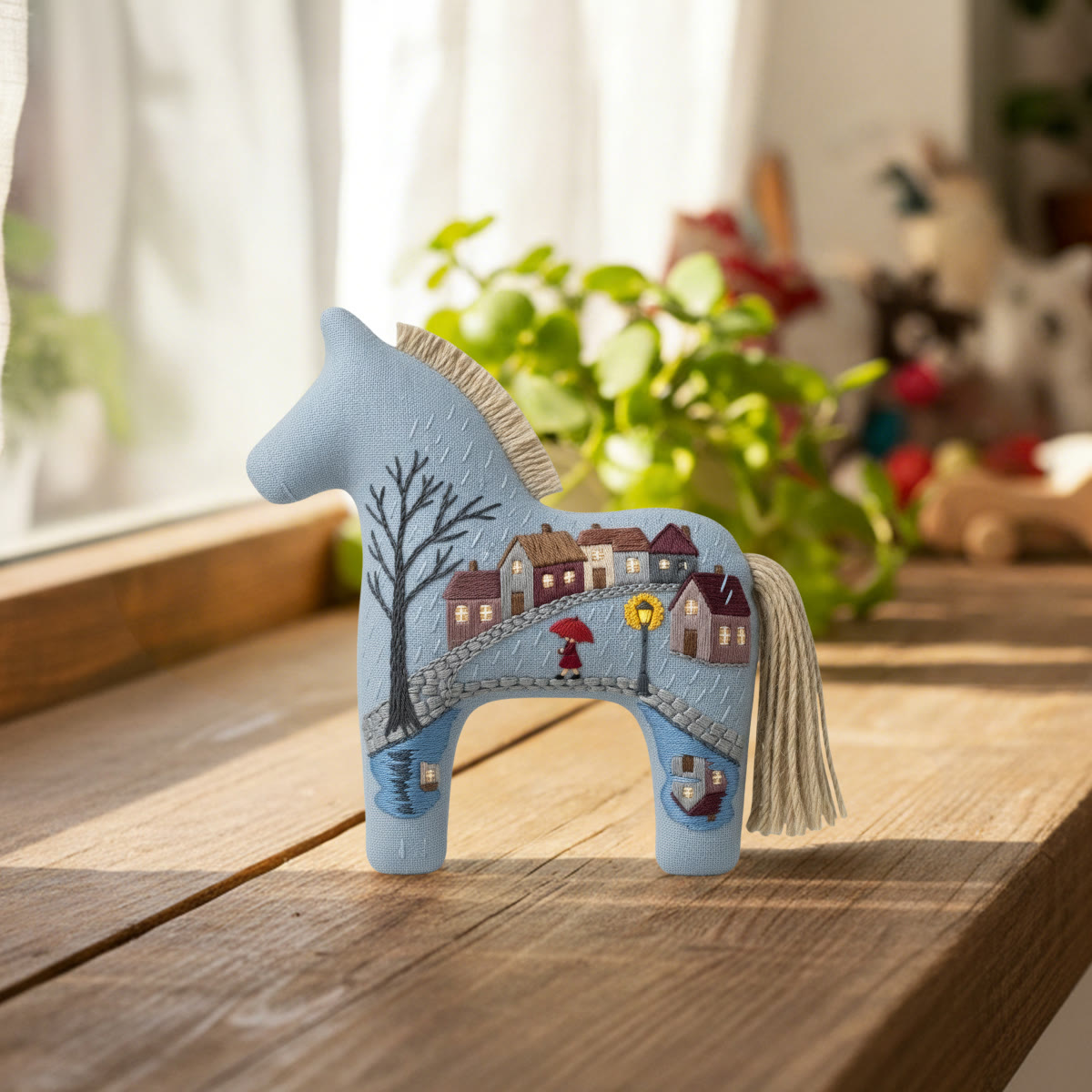 Rubbyoo Dala Horse Embroidery Kit - Woman With Red Umbrella | Cute Gift For Her | Cozy Bedroom Decor - image 2