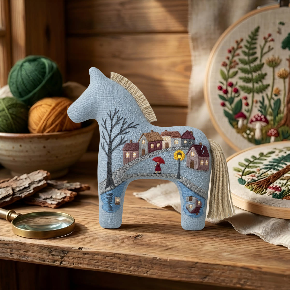 Rubbyoo Dala Horse Embroidery Kit - Woman With Red Umbrella | Cute Gift For Her | Cozy Bedroom Decor - image 7