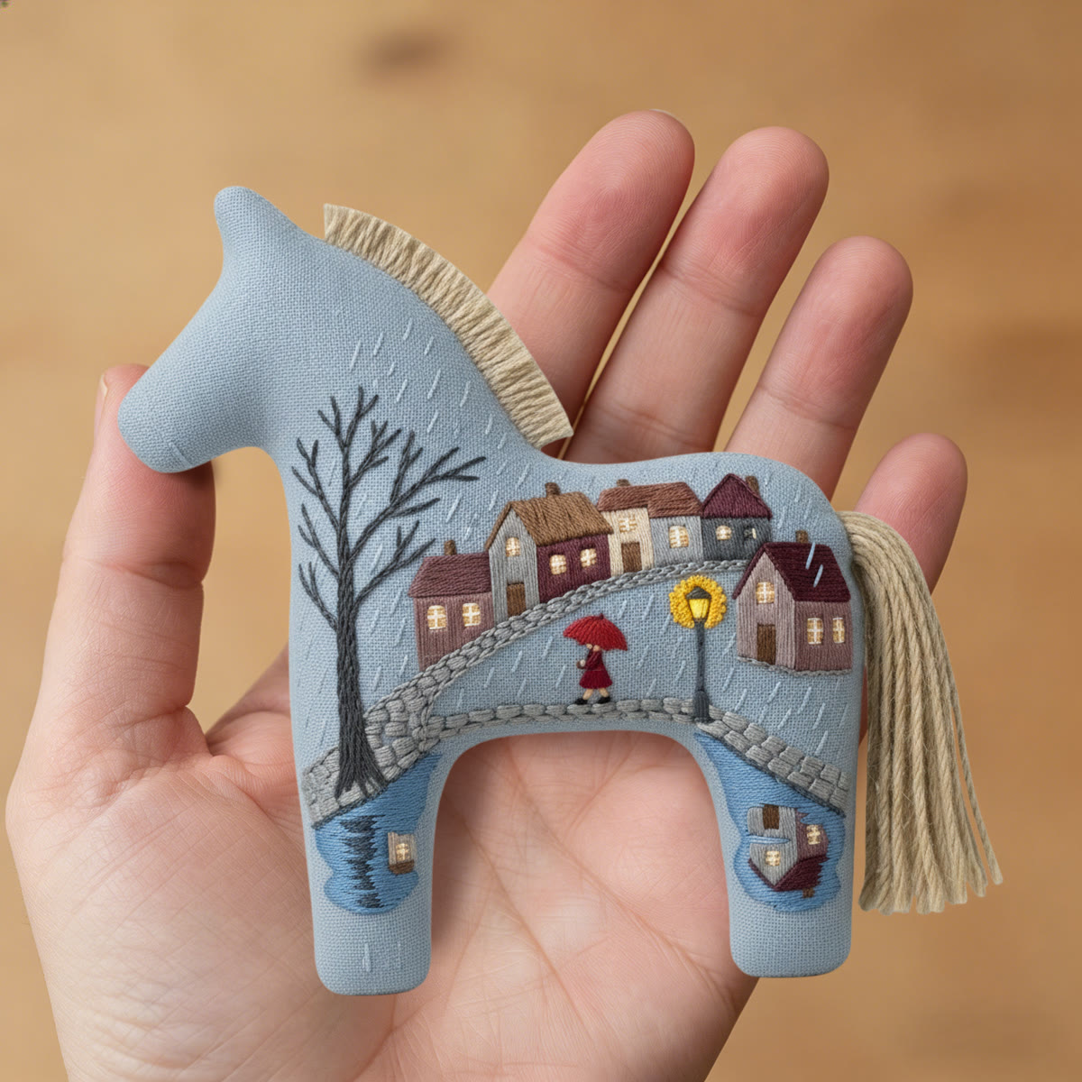 Rubbyoo Dala Horse Embroidery Kit - Woman With Red Umbrella | Cute Gift For Her | Cozy Bedroom Decor - image 8