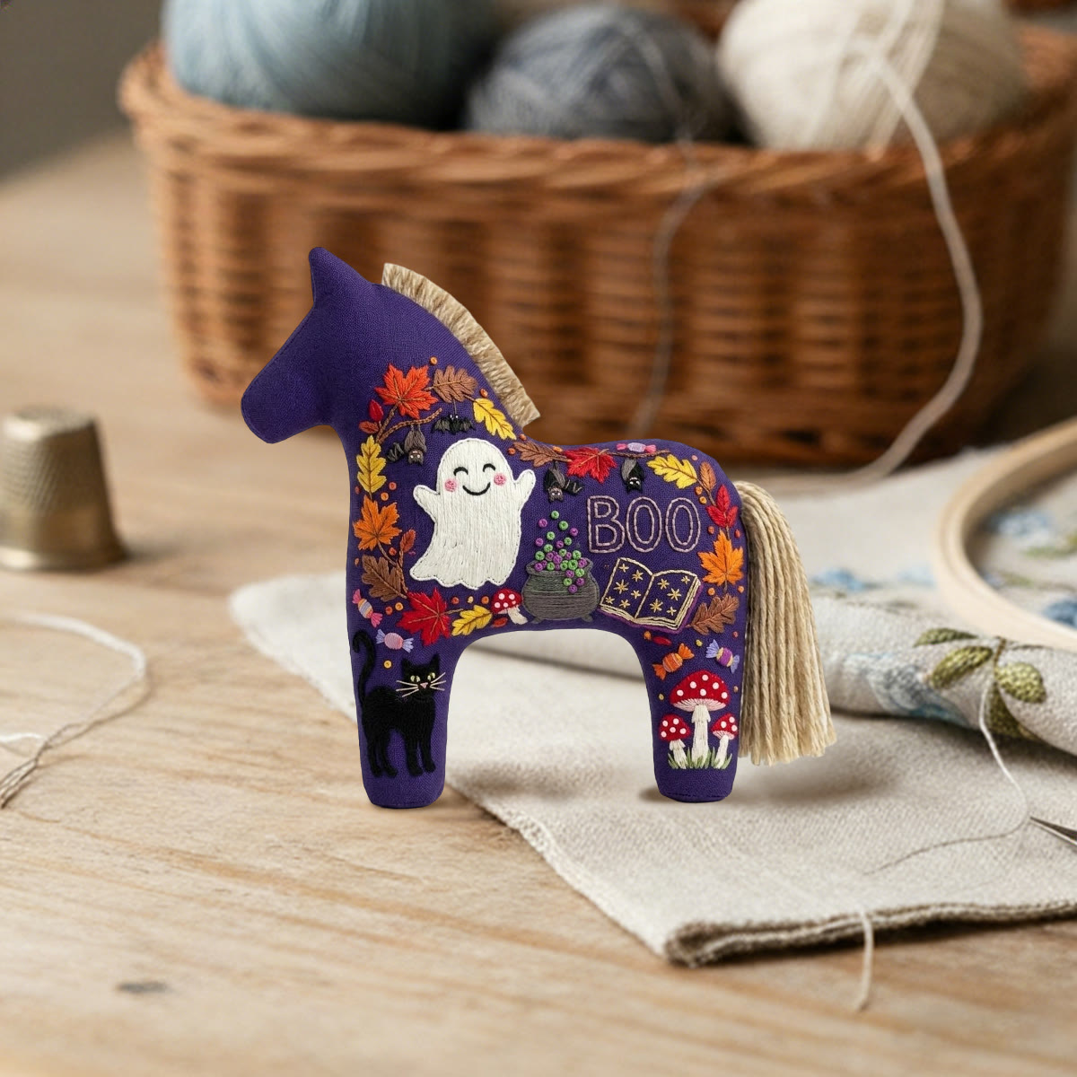 Rubbyoo Dala Horse Embroidery Kit - Cute White Ghost | Gift For Witchy Friends | Whimsical Holiday Decor - image 2