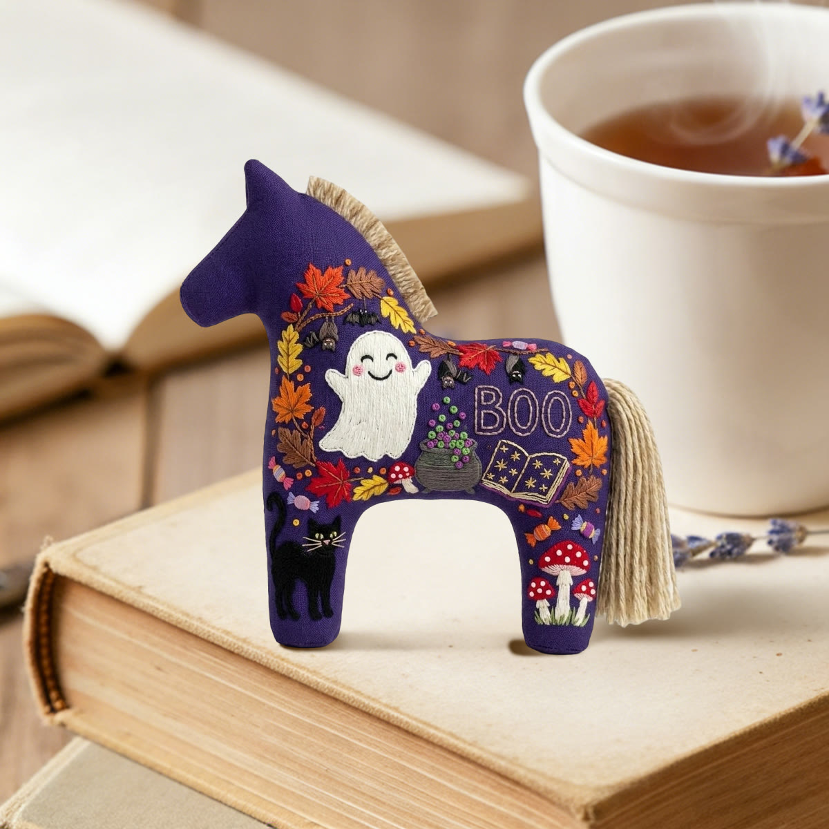 Rubbyoo Dala Horse Embroidery Kit - Cute White Ghost | Gift For Witchy Friends | Whimsical Holiday Decor - image 5