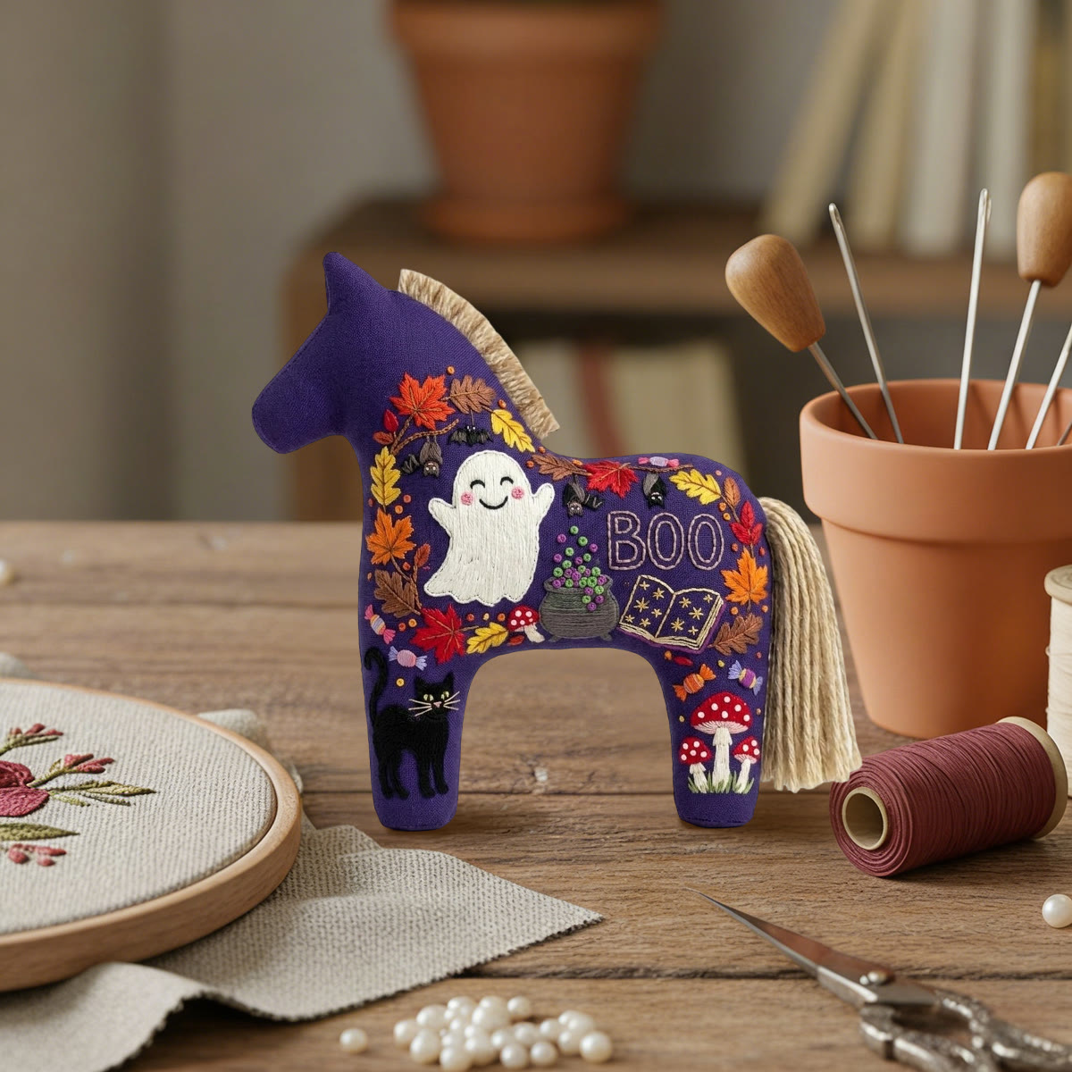 Rubbyoo Dala Horse Embroidery Kit - Cute White Ghost | Gift For Witchy Friends | Whimsical Holiday Decor - image 7