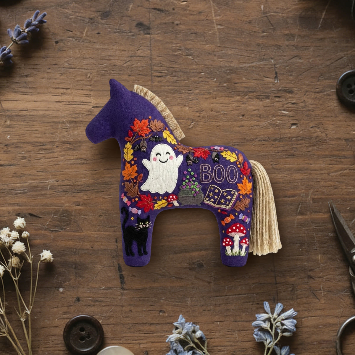 Rubbyoo Dala Horse Embroidery Kit - Cute White Ghost | Gift For Witchy Friends | Whimsical Holiday Decor - 6 inches hoop kit - image 1