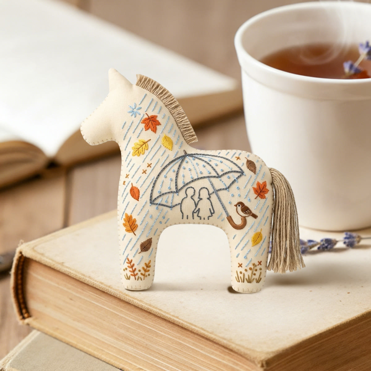 Rubbyoo Dala Horse Embroidery Kit - Couple Under Umbrella | Anniversary Gift For Her | Romantic Travel Keychain - image 3