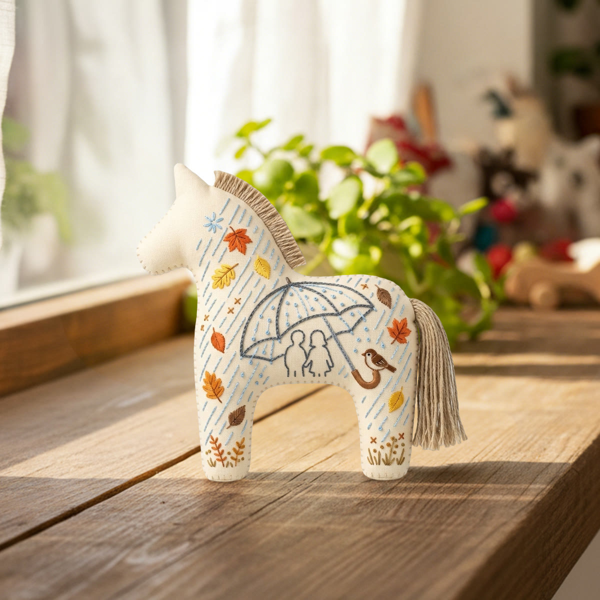 Rubbyoo Dala Horse Embroidery Kit - Couple Under Umbrella | Anniversary Gift For Her | Romantic Travel Keychain - image 2