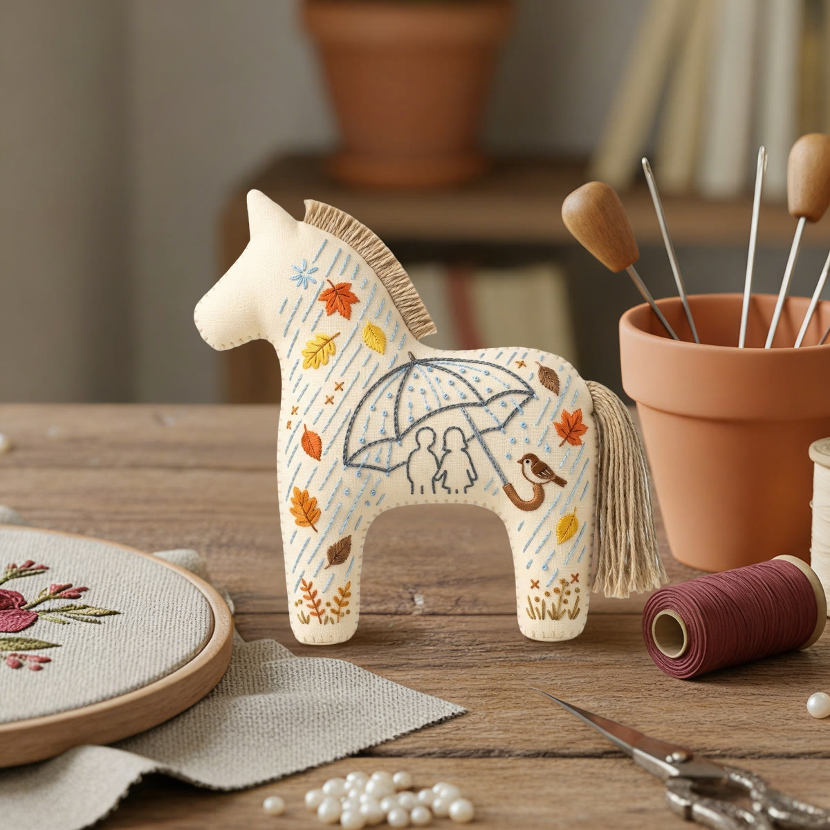 Rubbyoo Dala Horse Embroidery Kit - Couple Under Umbrella | Anniversary Gift For Her | Romantic Travel Keychain - image 7