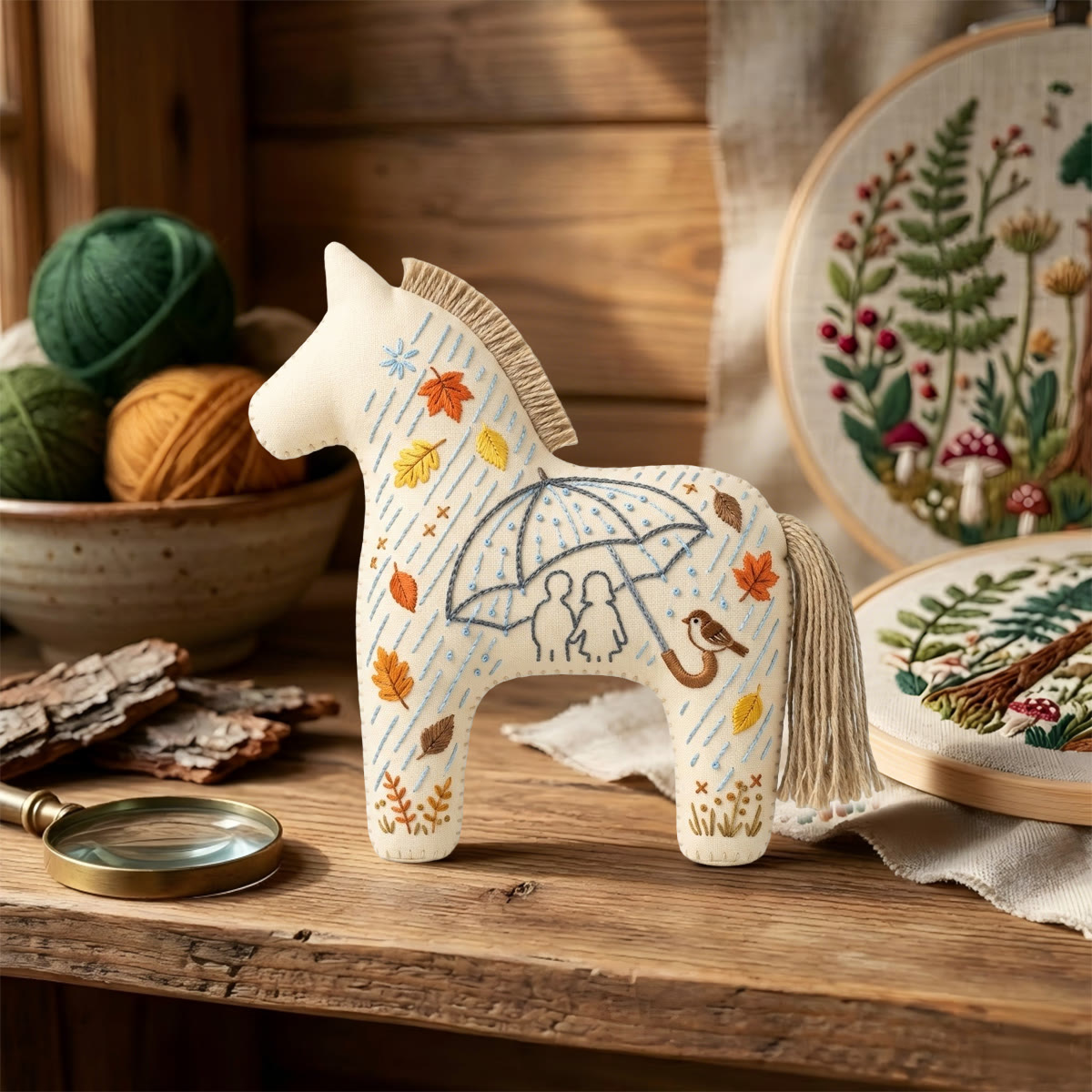 Rubbyoo Dala Horse Embroidery Kit - Couple Under Umbrella | Anniversary Gift For Her | Romantic Travel Keychain - image 6