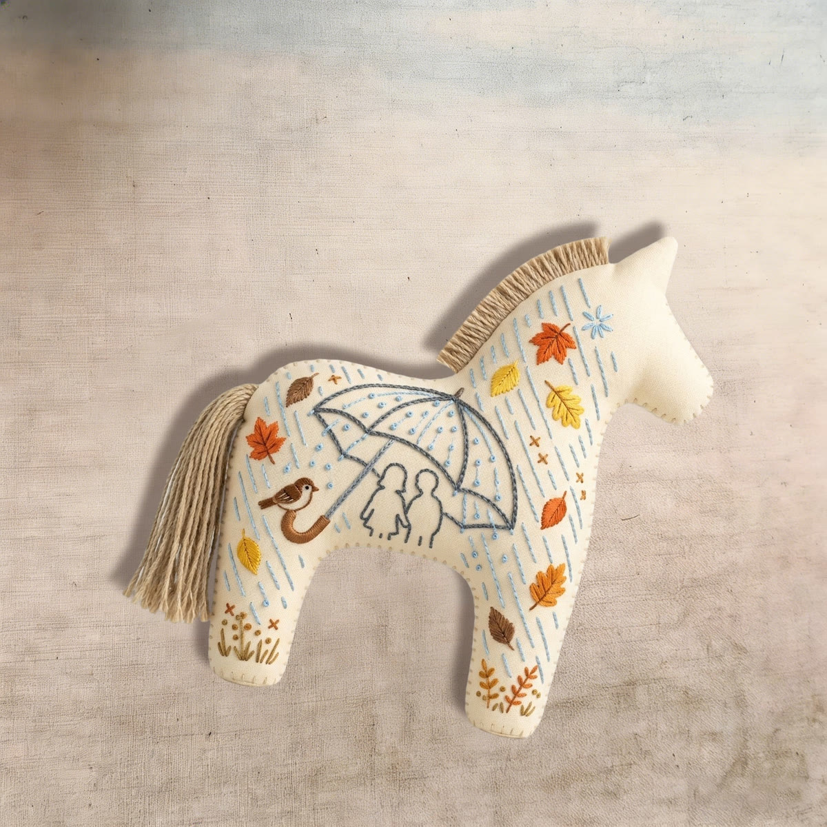 Rubbyoo Dala Horse Embroidery Kit - Couple Under Umbrella | Anniversary Gift For Her | Romantic Travel Keychain - image 4