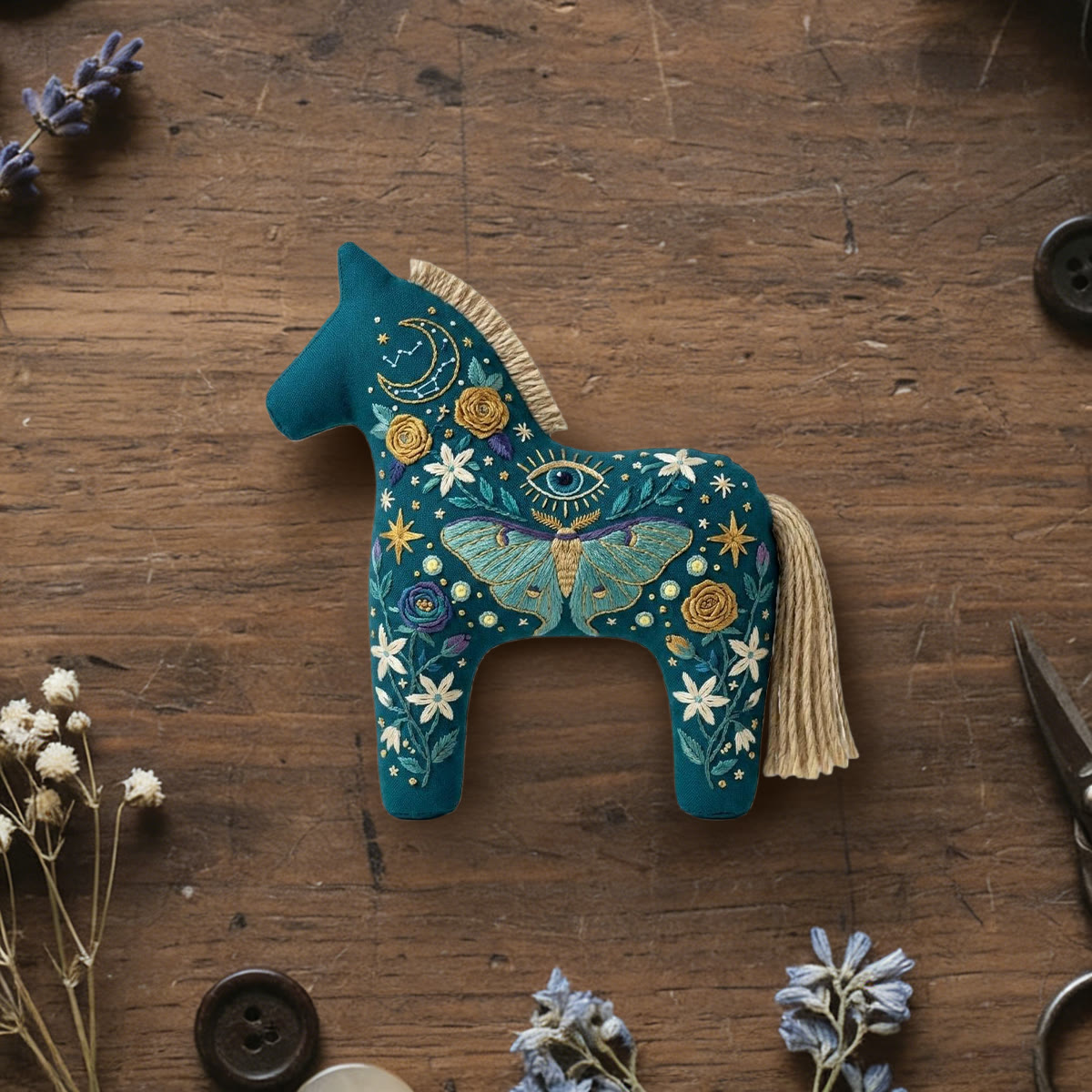 Rubbyoo Dala Horse Embroidery Kit - Luna Moth | Diy Handmade Craft | Witchy Purse Accessory - 6 inches hoop kit - image 1