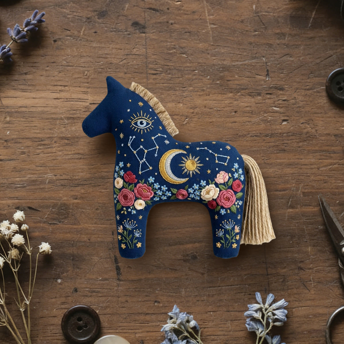 Rubbyoo Dala Horse Embroidery Kit - Sun And Moon | Unique Birthday Gift | Celestial Aesthetics Accessory - 6 inches hoop kit - image 1