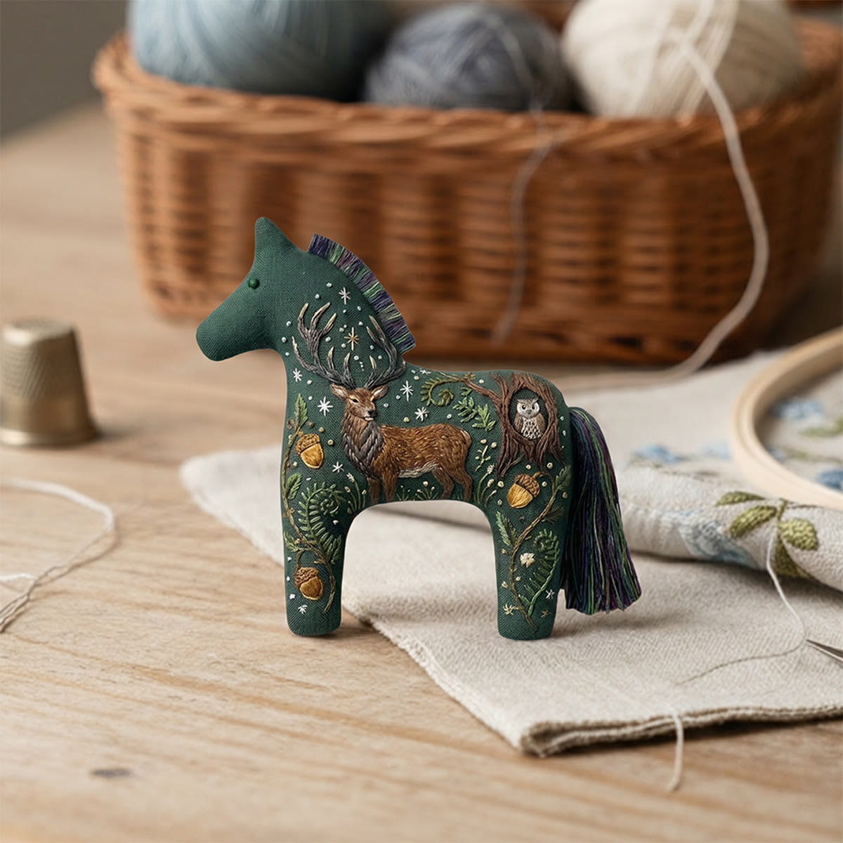 Rubbyoo Dala Horse Embroidery Kit - Majestic Stag | Cottagecore Gift | Car Mirror Charm - image 2