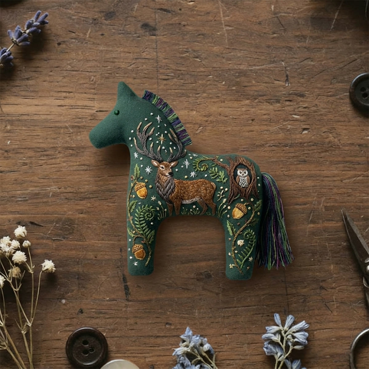 Rubbyoo Dala Horse Embroidery Kit - Majestic Stag | Cottagecore Gift | Car Mirror Charm - 6 inches hoop kit - image 1