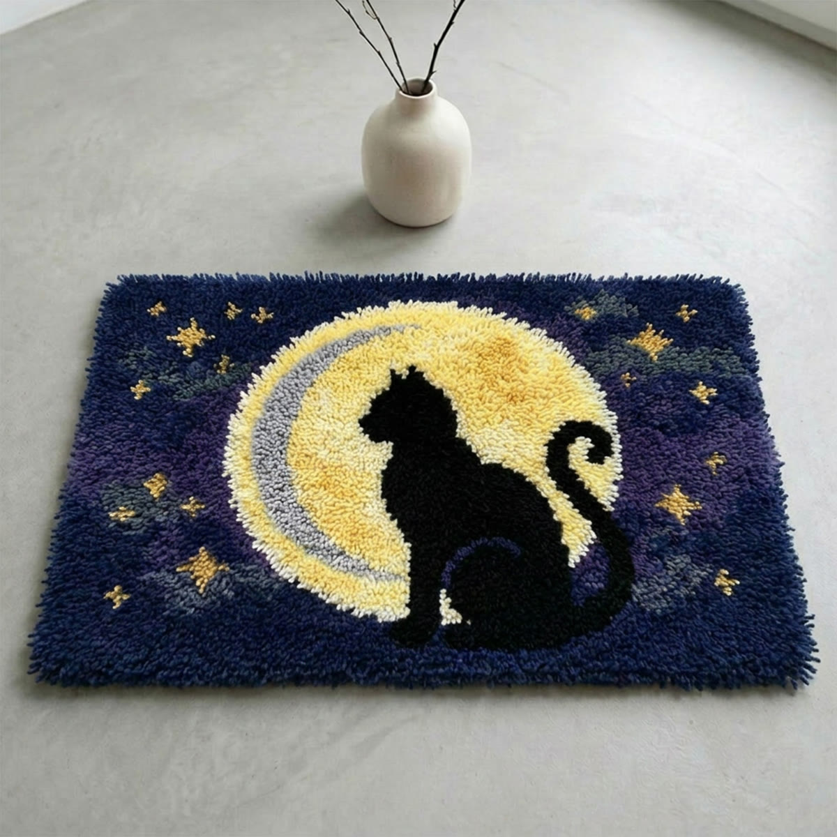Rubbyoo Latch Hook Rug Kit - Black Cat And  Full Moon | Gift For Cat Lovers | Bedroom Accent Rug - image 5