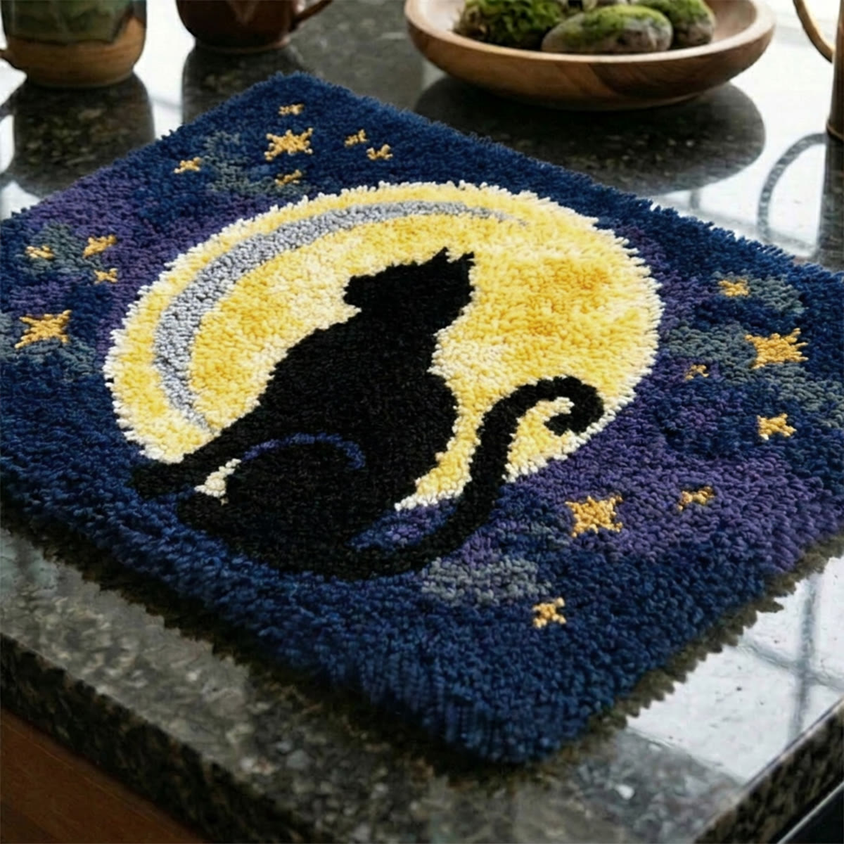 Rubbyoo Latch Hook Rug Kit - Black Cat And  Full Moon | Gift For Cat Lovers | Bedroom Accent Rug - image 3